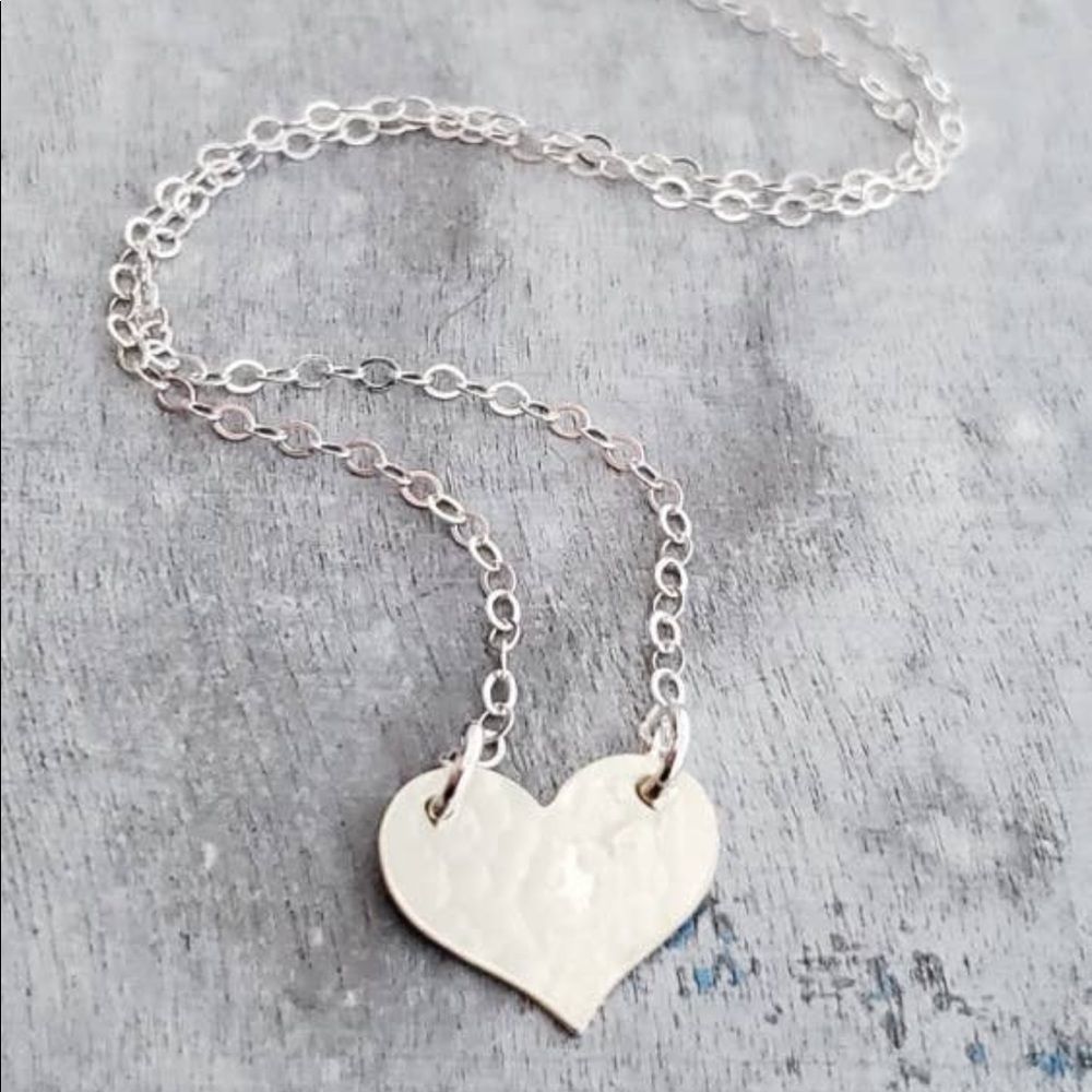 Sterling Silver Hammered Heart Necklace